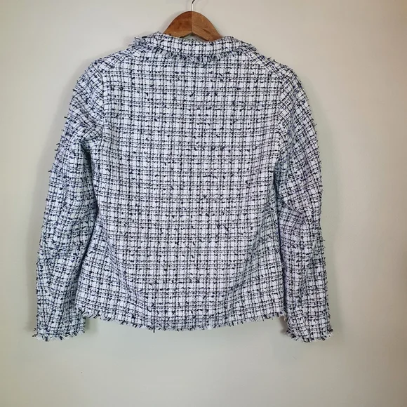 H&M Tweed blazer coat Sze 8 blue white textured Office corporate casual woman's - Picture 4 of 5